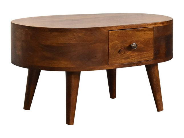 26" Chestnut Solid Wood Oval Coffee Table With Drawer