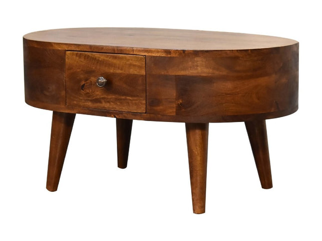 26" Chestnut Solid Wood Oval Coffee Table With Drawer