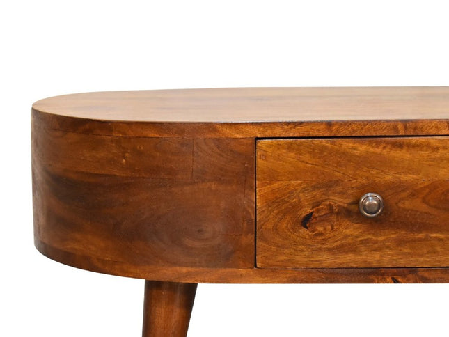 26" Chestnut Solid Wood Oval Coffee Table With Drawer