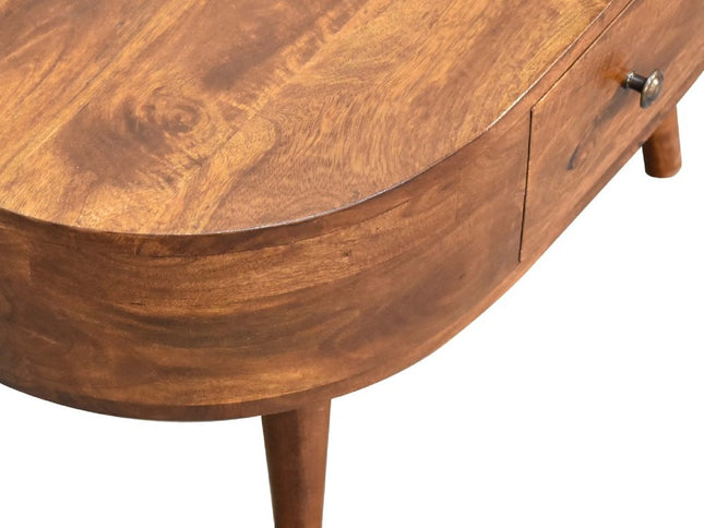 26" Chestnut Solid Wood Oval Coffee Table With Drawer