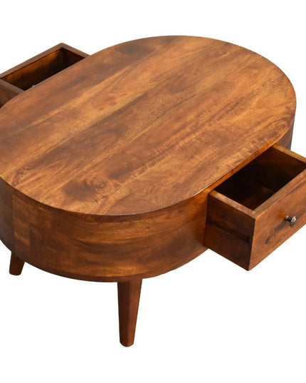 26" Chestnut Solid Wood Oval Coffee Table With Drawer