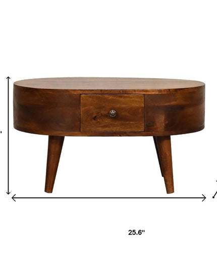 26" Chestnut Solid Wood Oval Coffee Table With Drawer