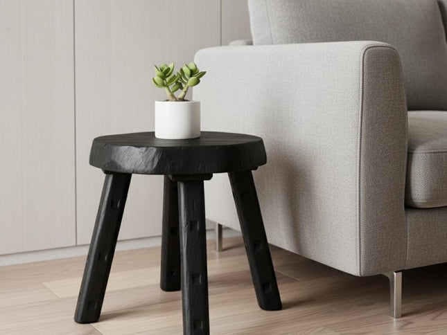 19" Black Solid Wood Round End Table