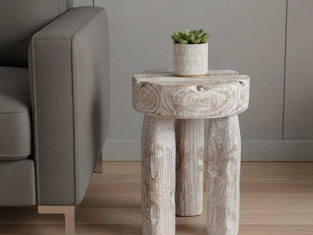 19" White Solid Wood Round End Table
