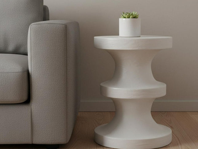 22" White Wood Round End Table