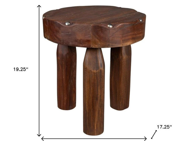19" Brown Solid Wood Round End Table