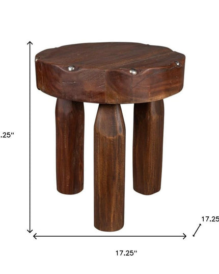 19" Brown Solid Wood Round End Table