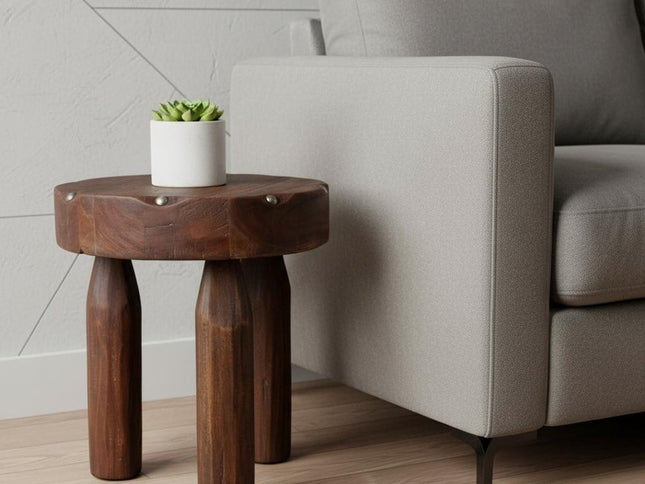 19" Brown Solid Wood Round End Table