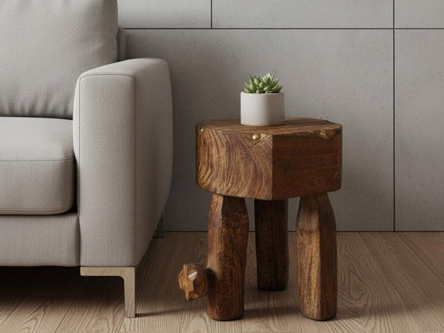 18" Brown Solid Wood Round End Table