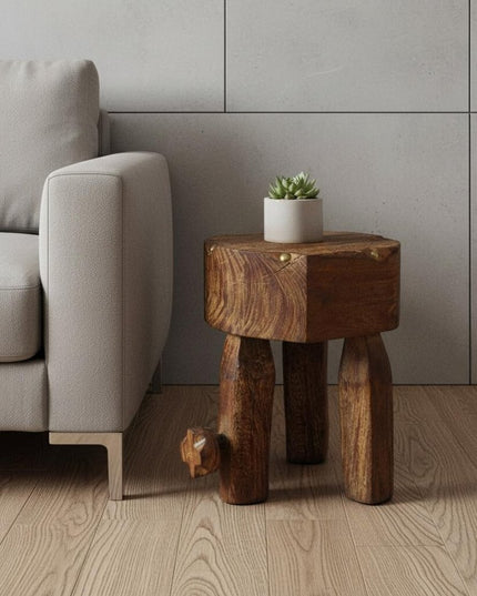 18" Brown Solid Wood Round End Table