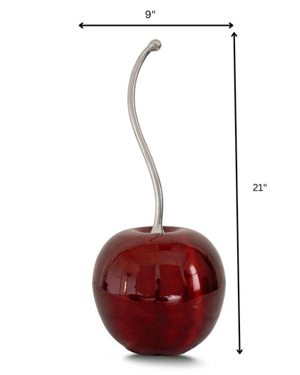 21" Red And Silver Aluminum Cherry Tabletop Sculpture