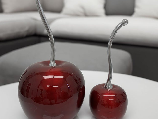 21" Red And Silver Aluminum Cherry Tabletop Sculpture