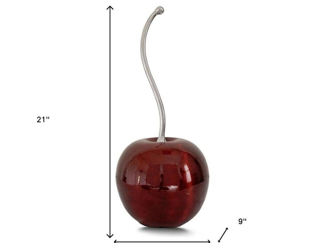 21" Red And Silver Aluminum Cherry Tabletop Sculpture