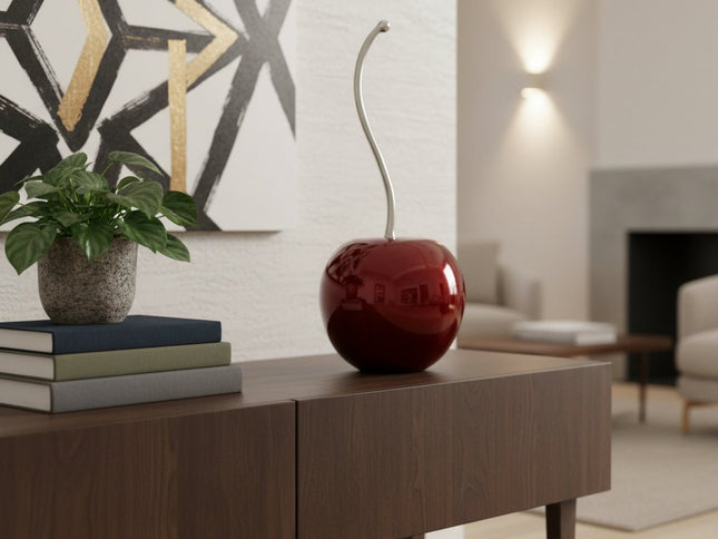 21" Red And Silver Aluminum Cherry Tabletop Sculpture