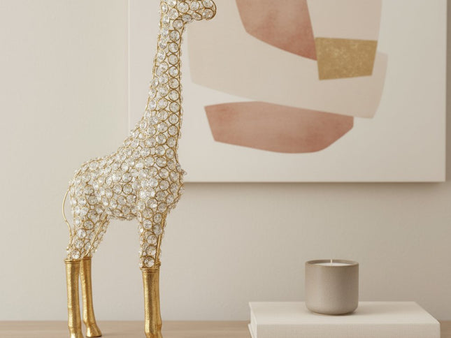 23" Gold Aluminum And Faux Crystal Giraffe Tabletop Sculpture