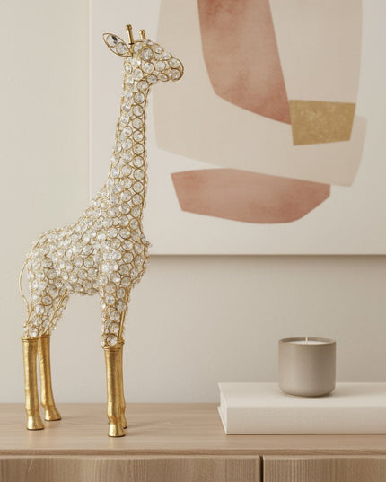 23" Gold Aluminum And Faux Crystal Giraffe Tabletop Sculpture