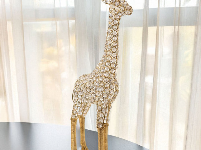 23" Gold Aluminum And Faux Crystal Giraffe Tabletop Sculpture