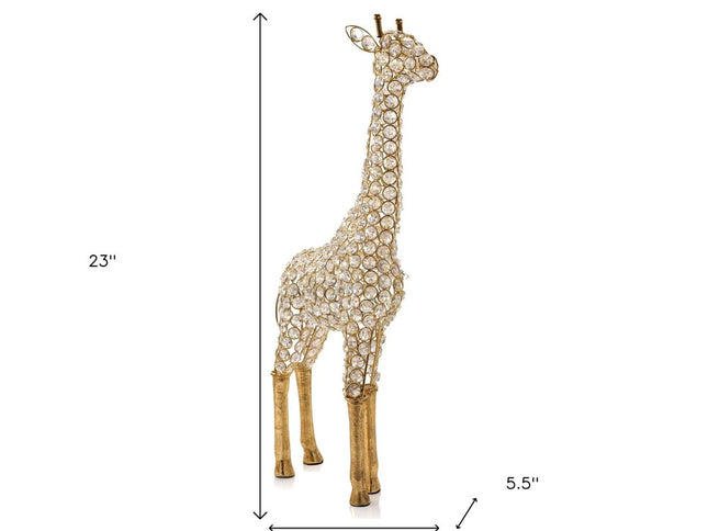 23" Gold Aluminum And Faux Crystal Giraffe Tabletop Sculpture