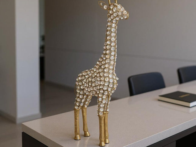 23" Gold Aluminum And Faux Crystal Giraffe Tabletop Sculpture