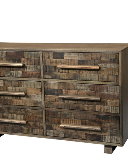 57" Brown Solid Wood Six Drawer Dresser