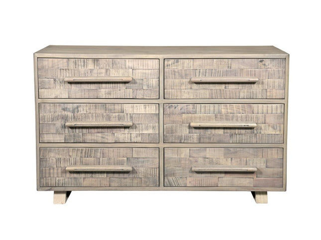 57" Gray Solid Wood Six Drawer Dresser