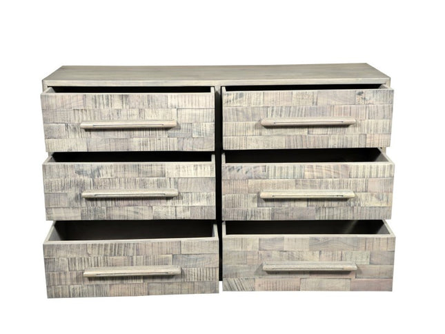 57" Gray Solid Wood Six Drawer Dresser