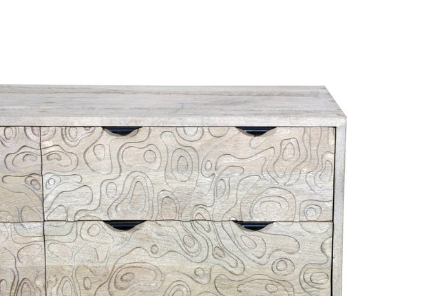 57" Gray Carved Geometric Solid Wood Six Drawer Dresser