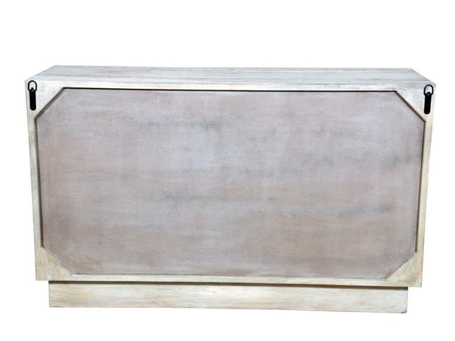 57" Gray Carved Geometric Solid Wood Six Drawer Dresser