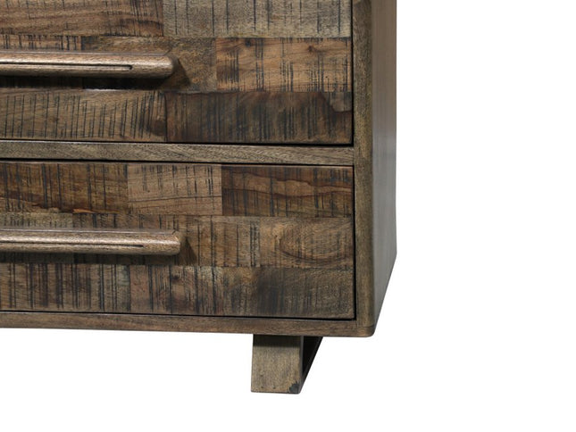 35" Brown Carved Geometric Solid Wood Five Drawer Dresser