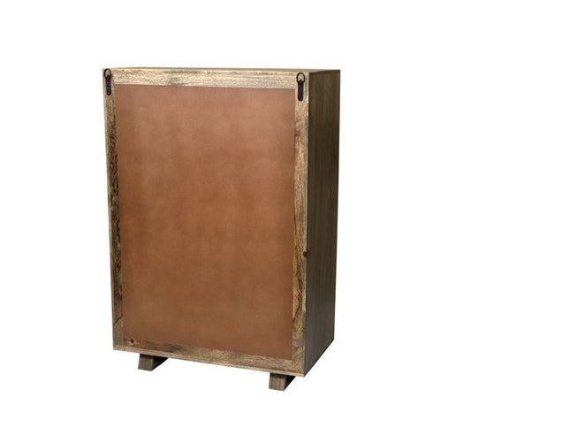 35" Brown Carved Geometric Solid Wood Five Drawer Dresser