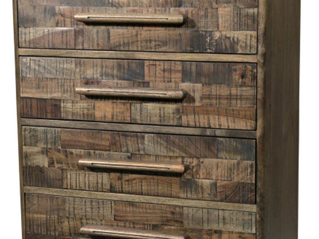 35" Brown Carved Geometric Solid Wood Five Drawer Dresser