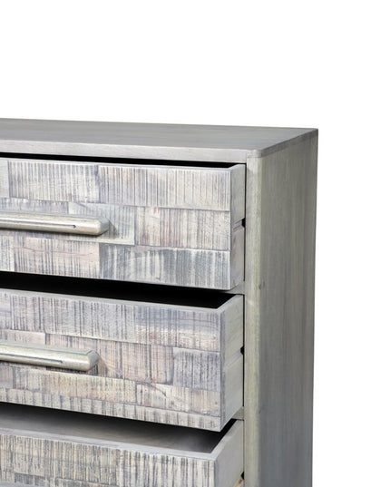 35" Gray Carved Geometric Solid Wood Five Drawer Dresser