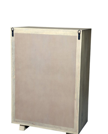 35" Gray Carved Geometric Solid Wood Five Drawer Dresser