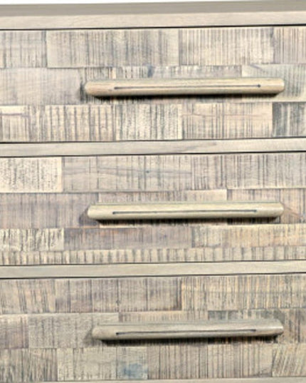 35" Gray Carved Geometric Solid Wood Five Drawer Dresser