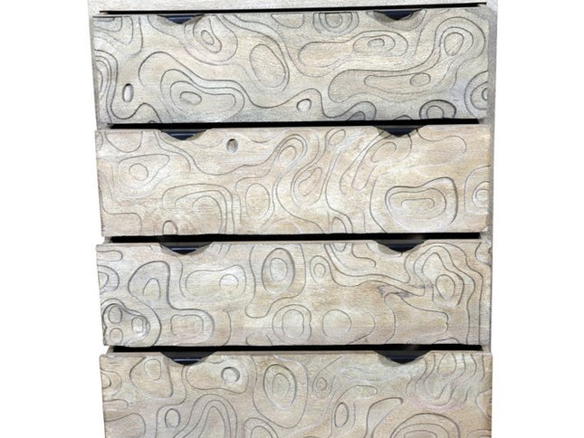 35" Gray Carved Abstract Solid Wood Five Drawer Dresser