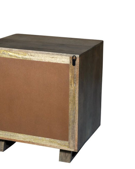 26" Brown Solid Wood Carved Geometric Two Drawer Nightstand