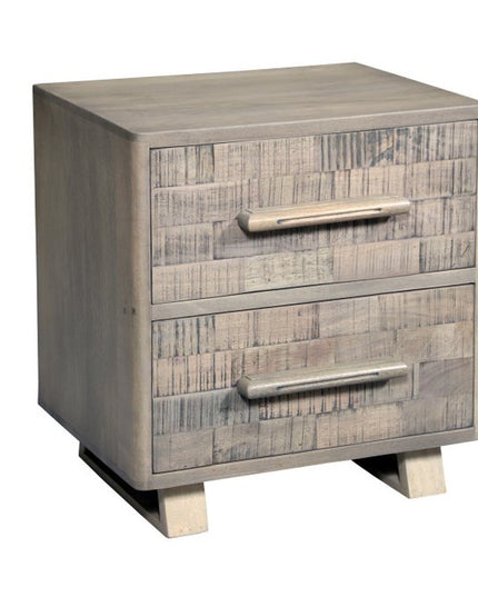 26" Gray Solid Wood Carved Geometric Two Drawer Nightstand