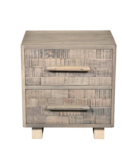 26" Gray Solid Wood Carved Geometric Two Drawer Nightstand