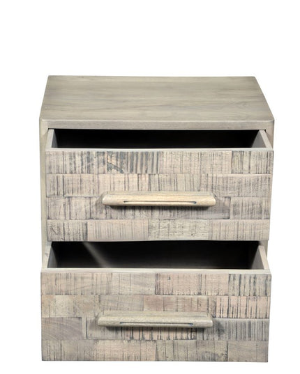 26" Gray Solid Wood Carved Geometric Two Drawer Nightstand