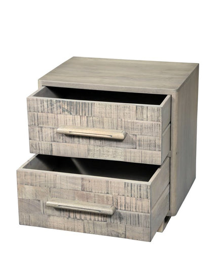 26" Gray Solid Wood Carved Geometric Two Drawer Nightstand