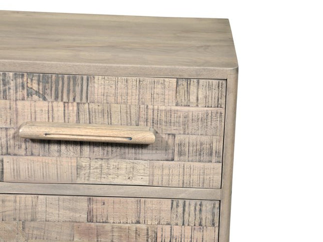 26" Gray Solid Wood Carved Geometric Two Drawer Nightstand