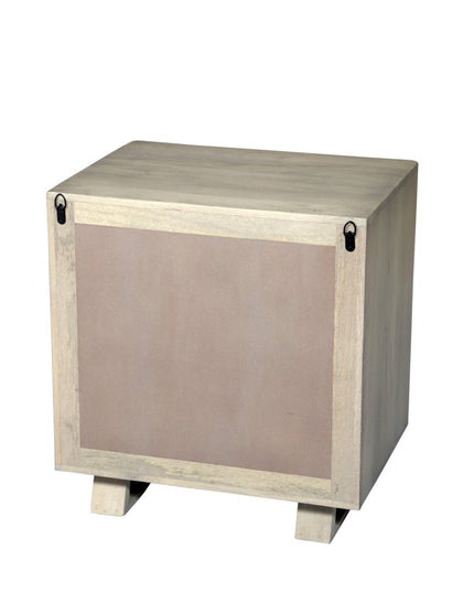 26" Gray Solid Wood Carved Geometric Two Drawer Nightstand