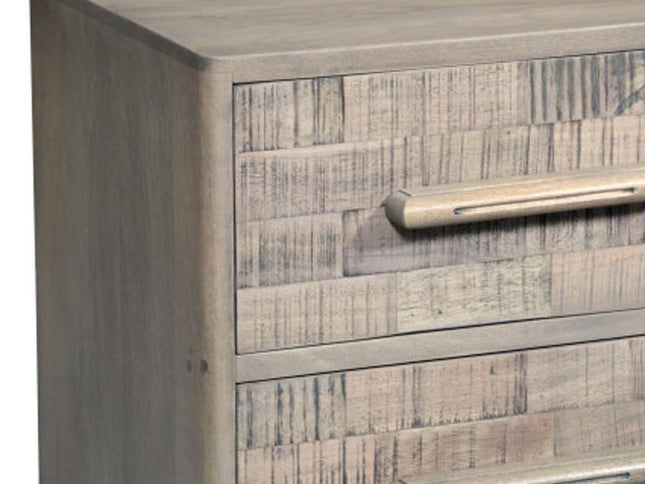 26" Gray Solid Wood Carved Geometric Two Drawer Nightstand