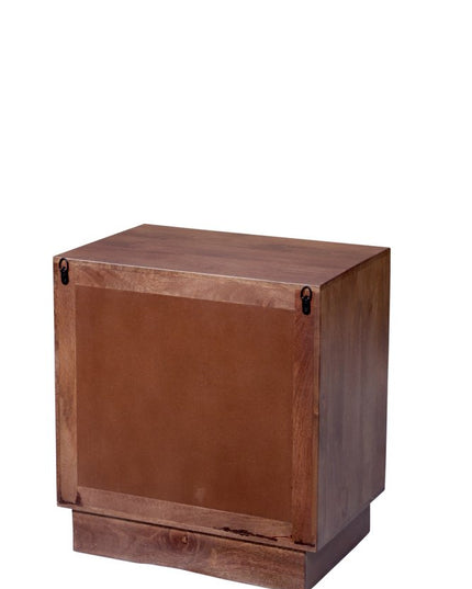 26" Brown Solid Wood Carved Abstract Two Drawer Nightstand