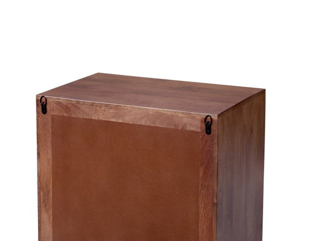 26" Brown Solid Wood Carved Abstract Two Drawer Nightstand