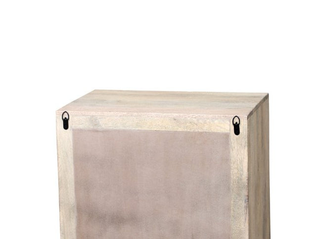 26" Gray Solid Wood Carved Abstract Two Drawer Nightstand