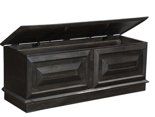 52" Dark Brown Solid Wood Storage Ottoman