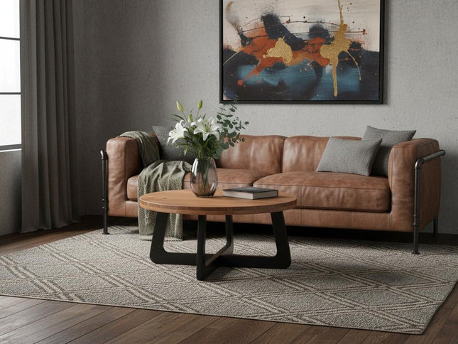 39" Brown and Black Solid Wood And Iron Round Cross Legs Coffee Table