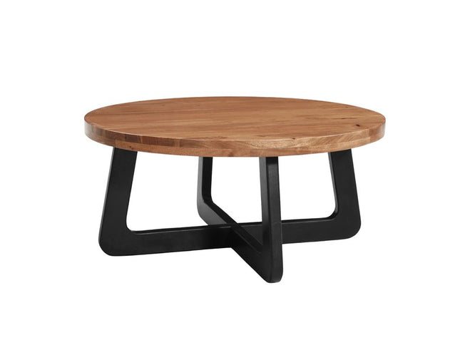 39" Brown and Black Solid Wood And Iron Round Cross Legs Coffee Table