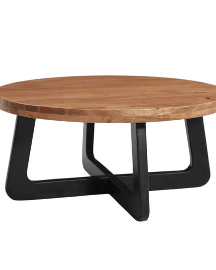 39" Brown and Black Solid Wood And Iron Round Cross Legs Coffee Table